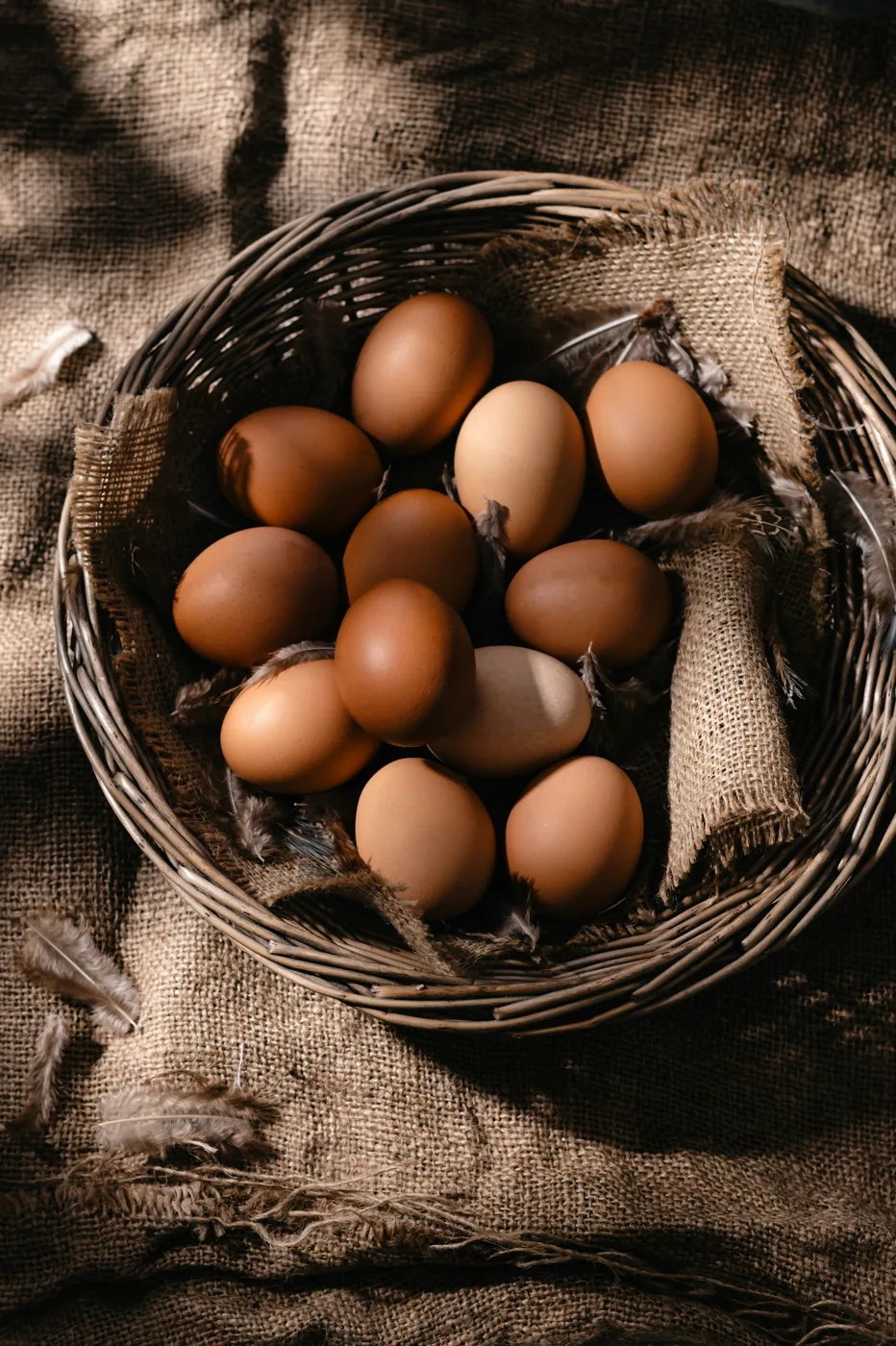 Basket of brown farm-fresh eggs