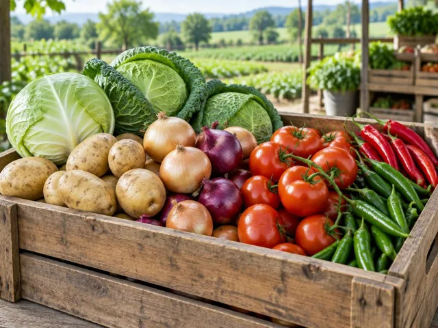 A selection of fresh vegetables and produce